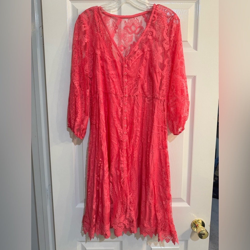 Torrid Hot Pink Lace Button-Front Skater Dress